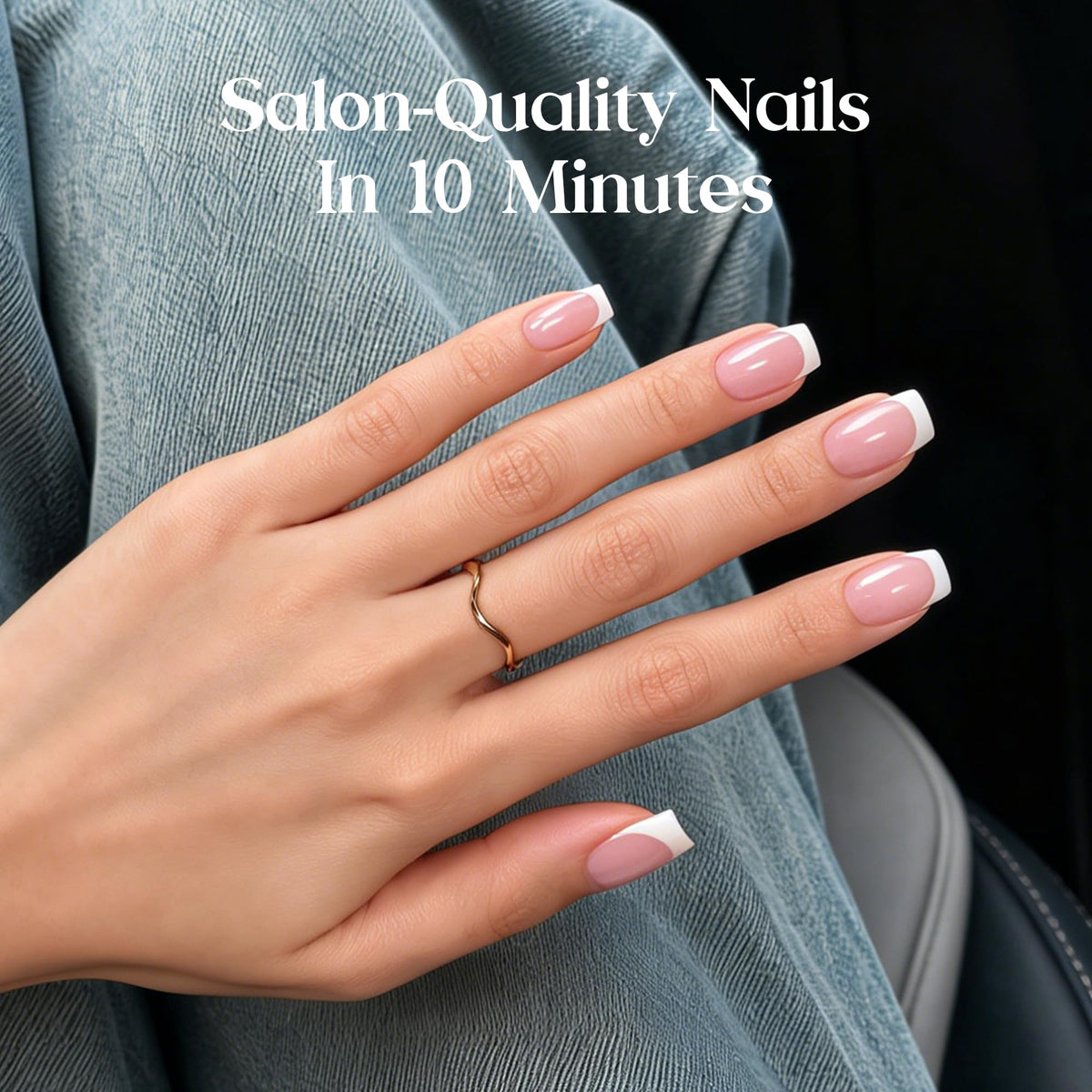 beetles Pink French Tip Press on Nails packaging with 64 pieces
