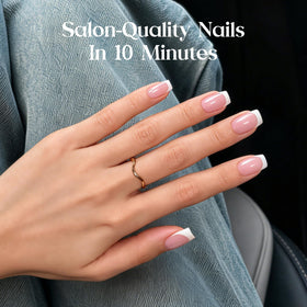 beetles Pink French Tip Press on Nails packaging with 64 pieces
