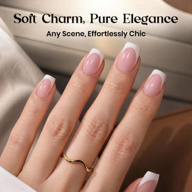 beetles Pink French Tip Press on Nails showing various sizes