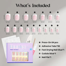 beetles Pink French Tip Press on Nails with nail glue and adhesive tabs