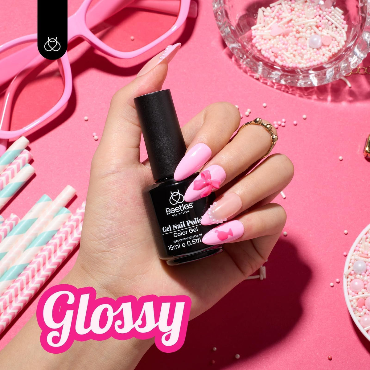 beetles Pink Gel Nail Polish 15ML bottle side view