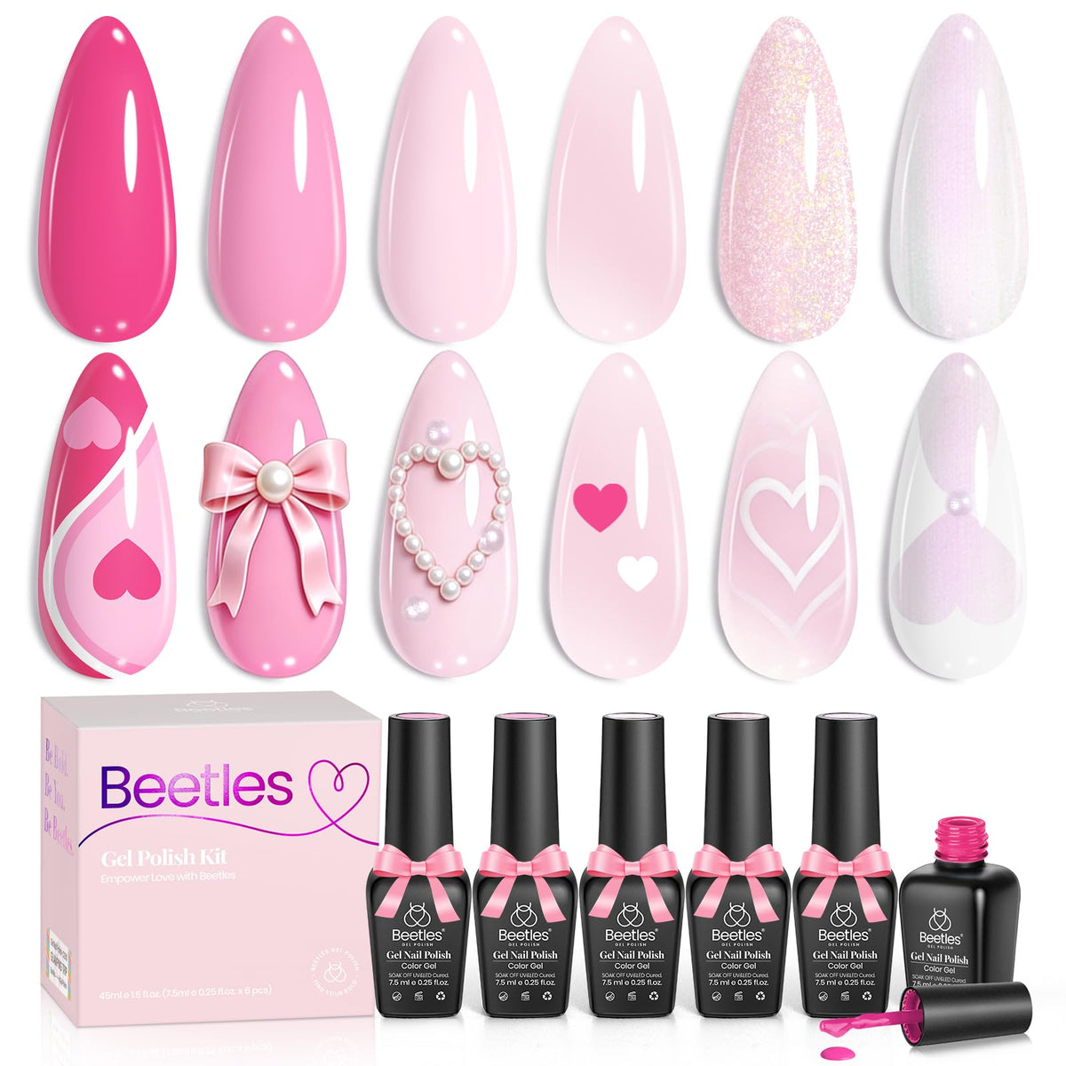 beetles Pink Gel Nail Polish Set with six shades displayed
