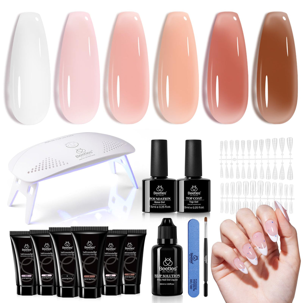 beetles Poly Nail Gel Kit with 6 colours and mini lamp