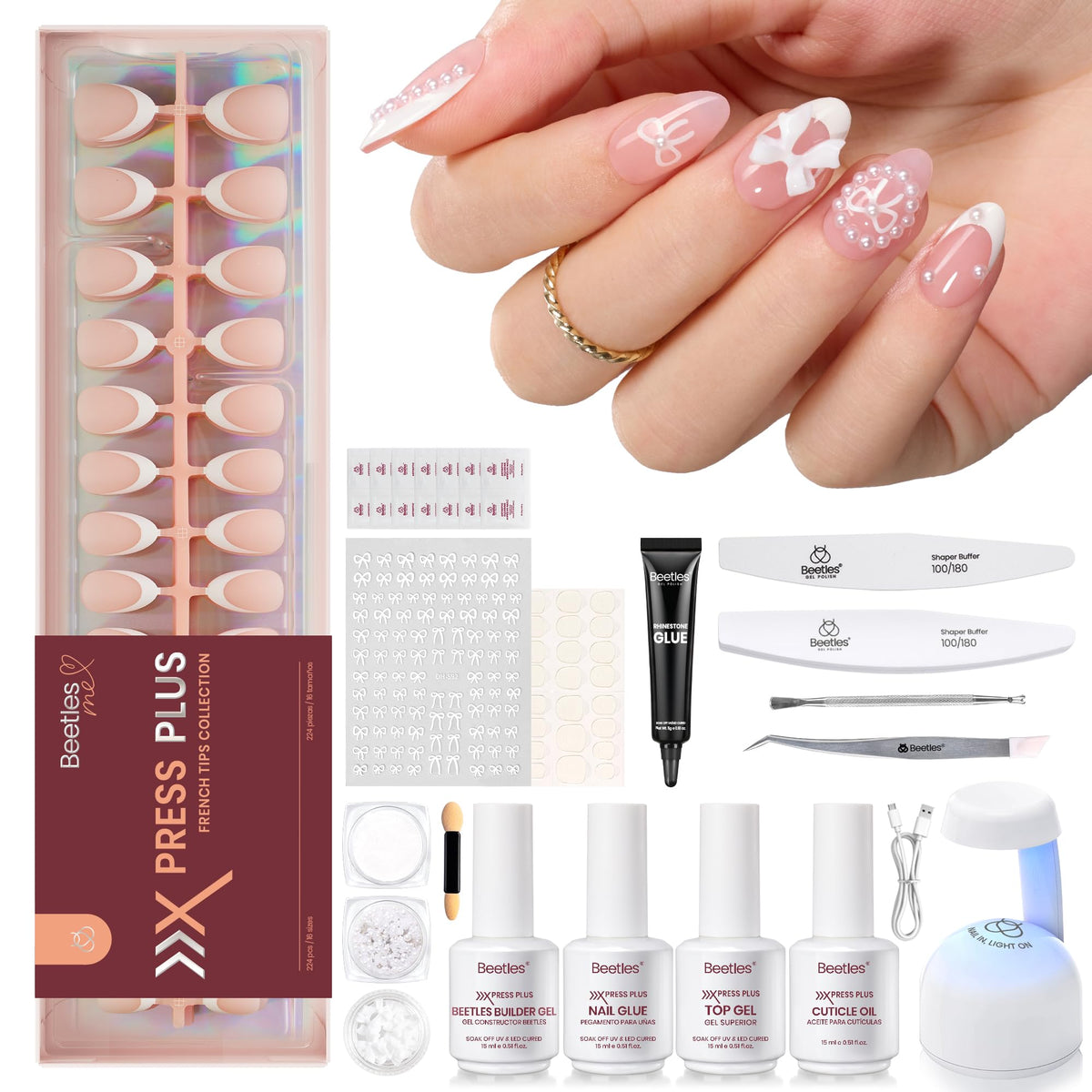 beetles Press On Nail Kit 224Pcs short almond nails front view