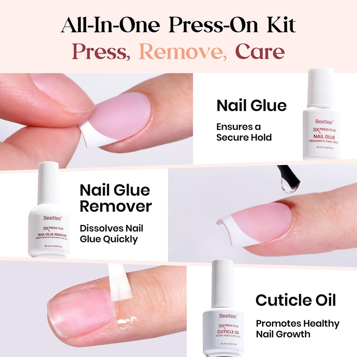 beetles press on nails in various sizes and shapes