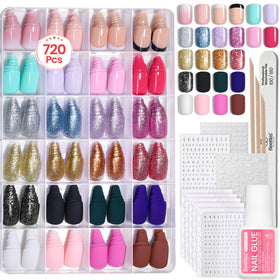 beetles Press On Nails Kit 720Pcs short square nails in packaging