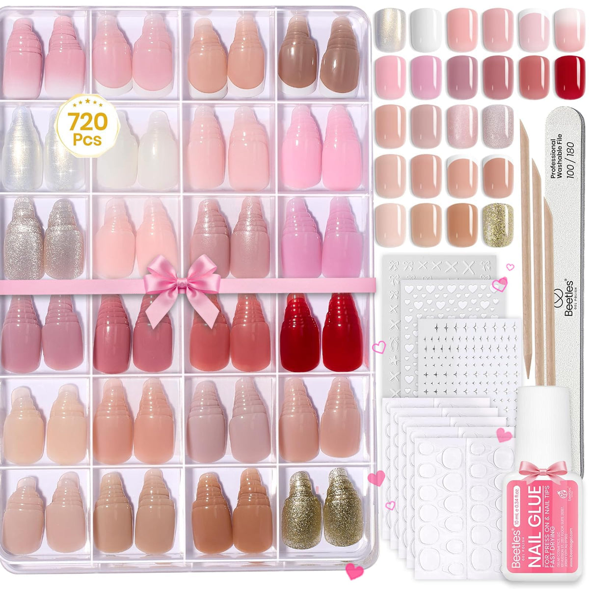 beetles Press On Nails Kit with 720 pieces in assorted colours