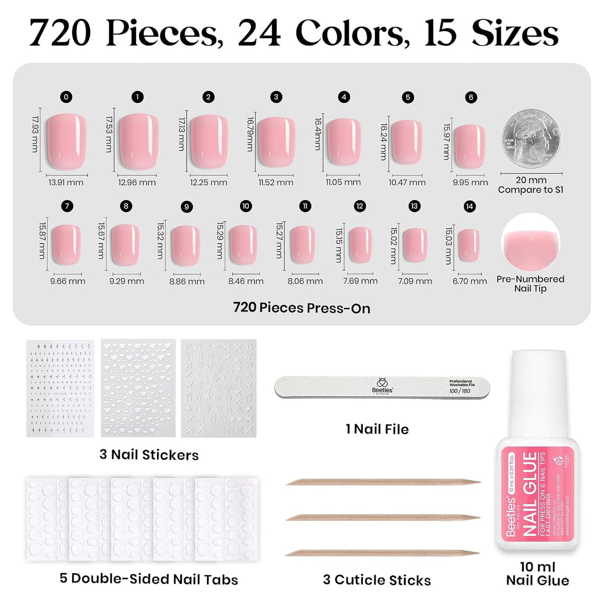 beetles Press On Nails Kit with nail file and stickers