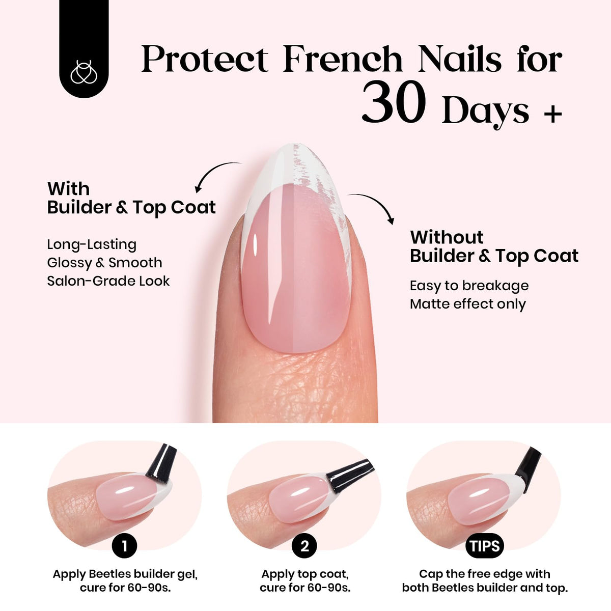 beetles press on nails showing the French tip design