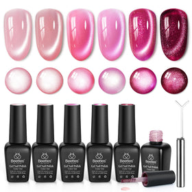 Beetles Pulse of Love Pink Cat Eye Gel Nail Polish Set, six bottles