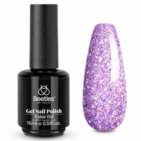 beetles Purple Gel Nail Polish 15ML front view with glitter