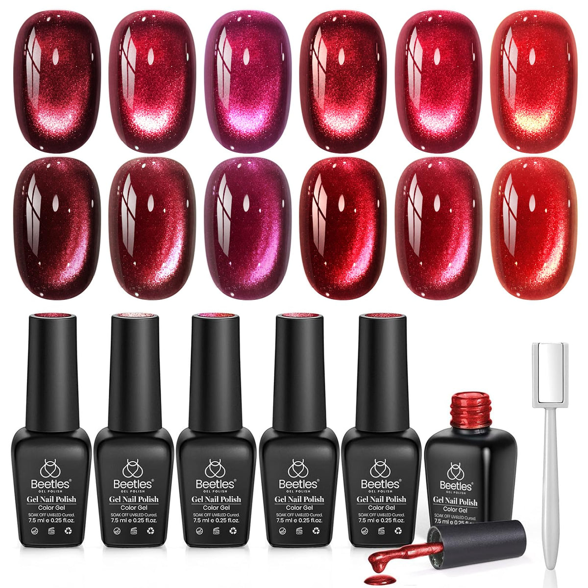 beetles Red Cat Eye Gel Nail Polish Set with 6 colours
