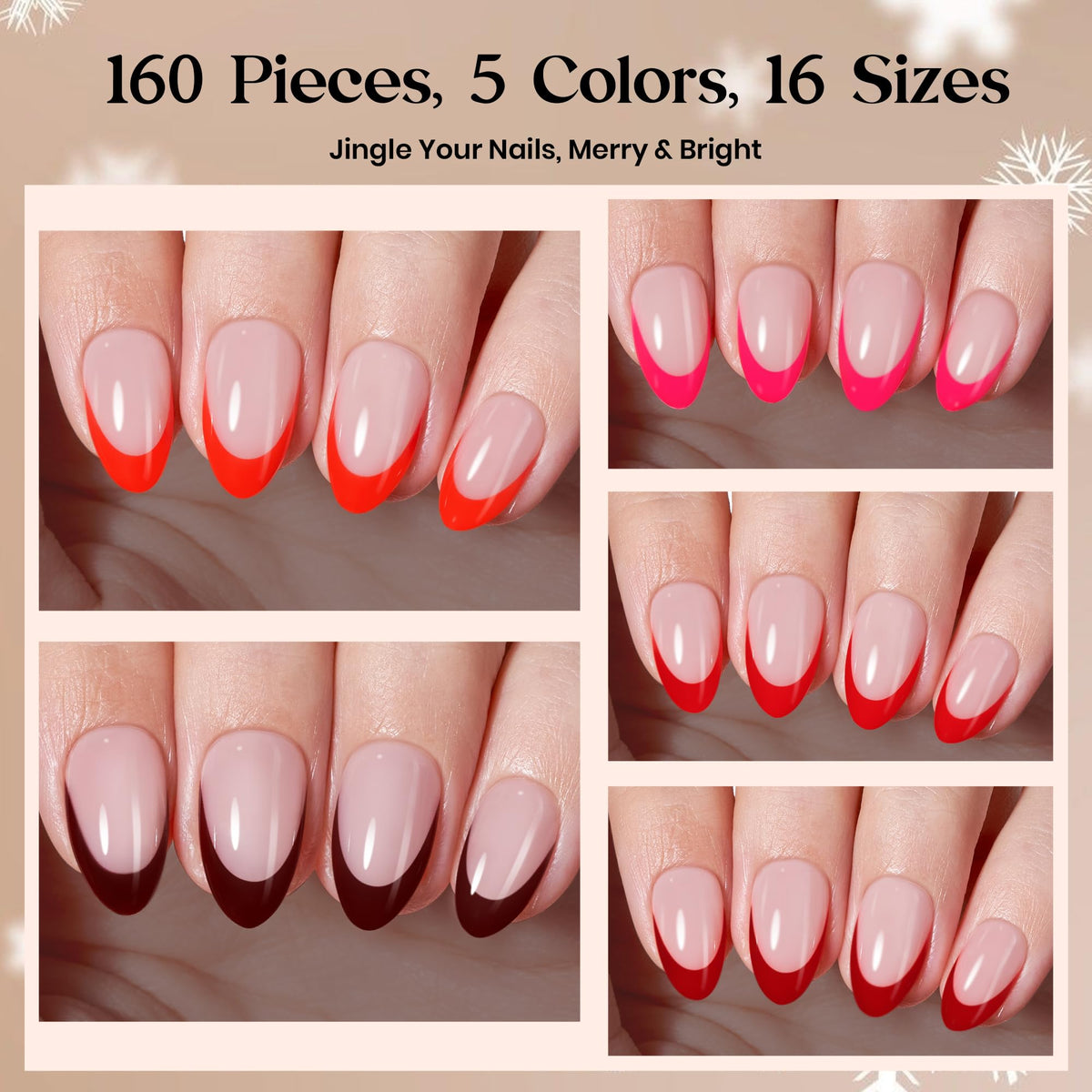 Beetles Red French Tip Press On Nails displayed in packaging