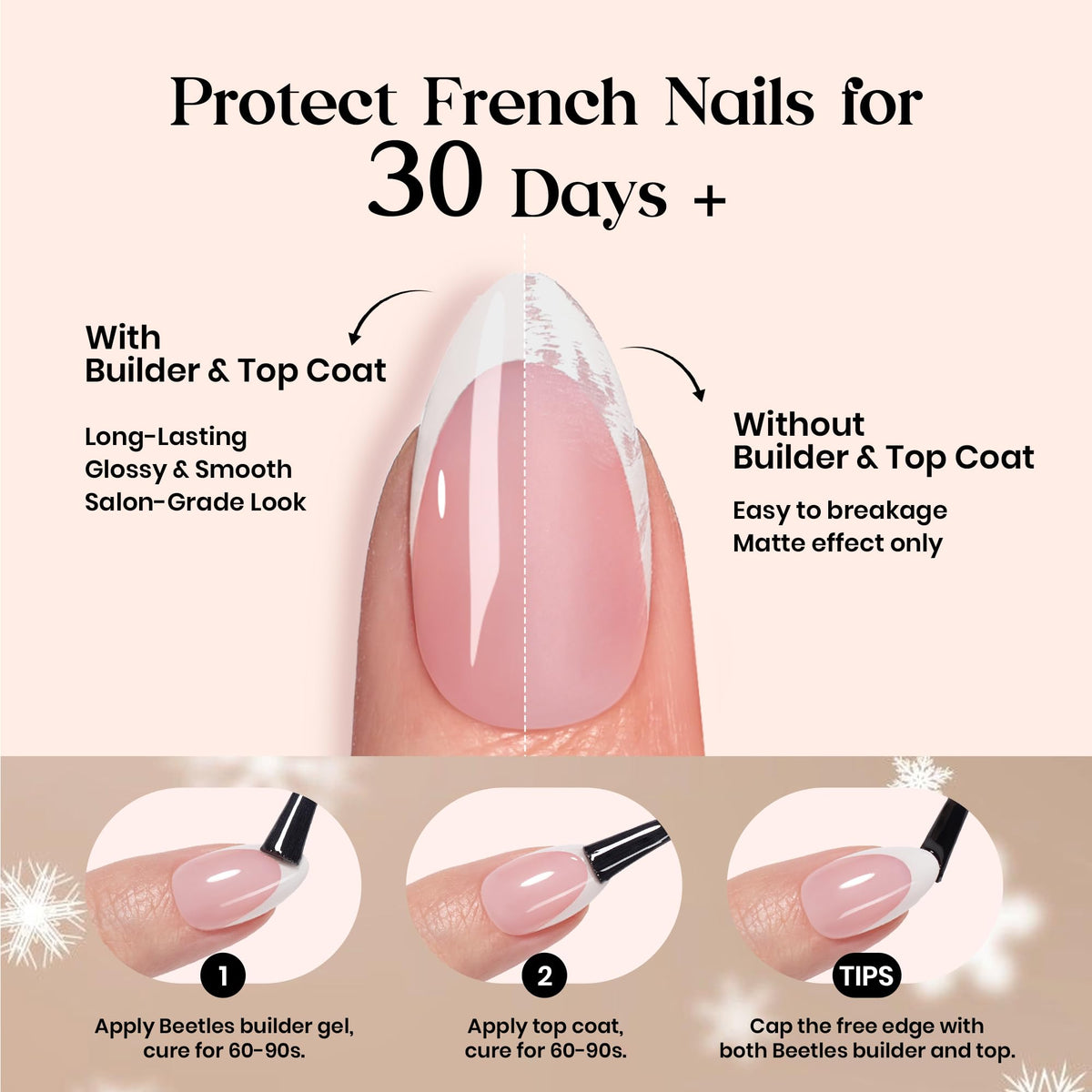 Beetles Red French Tip Press On Nails in a beauty setup