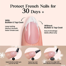 Beetles Red French Tip Press On Nails in a beauty setup