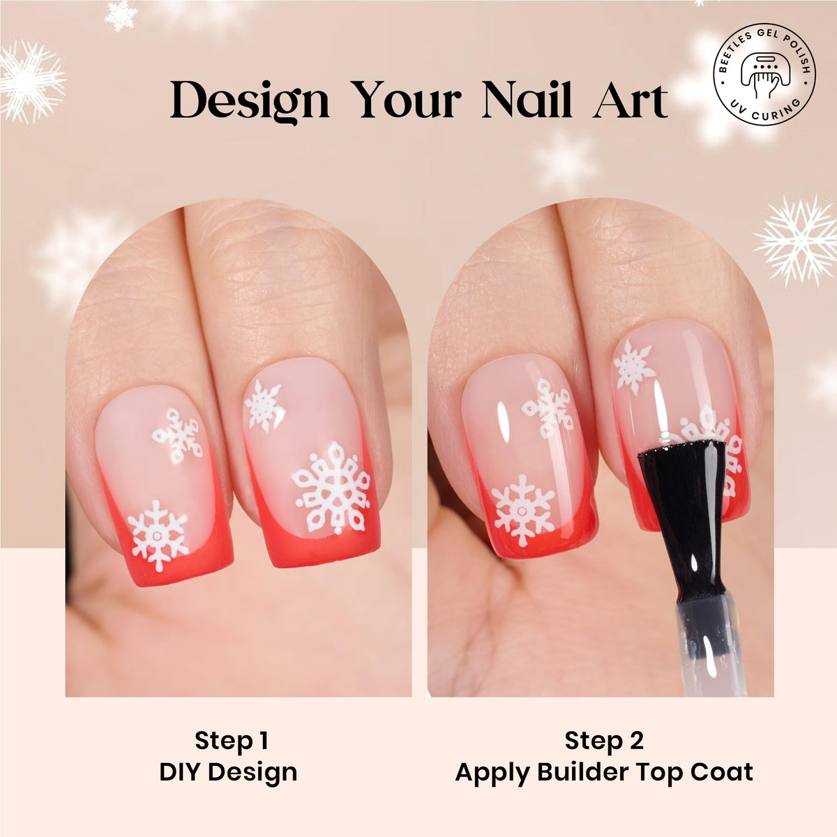 Beetles Red Press On Nails applied on hands for a stylish look