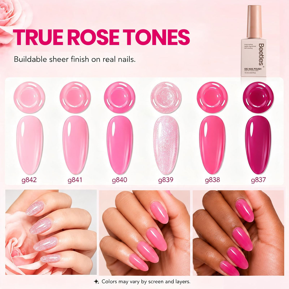 beetles Rose Whispers Jelly Pink Gel Nail Polish application process