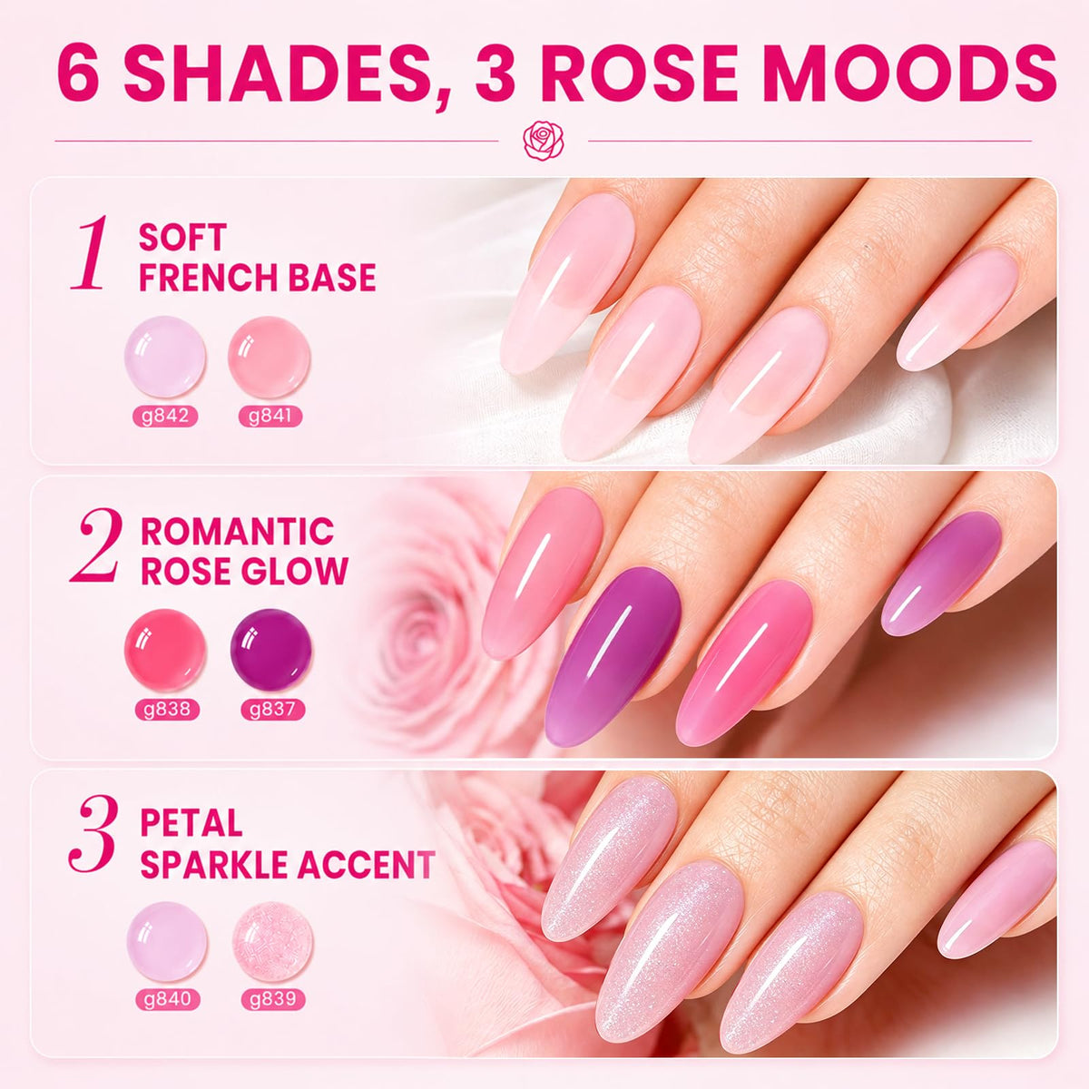 beetles Rose Whispers Jelly Pink Gel Nail Polish bottles arranged