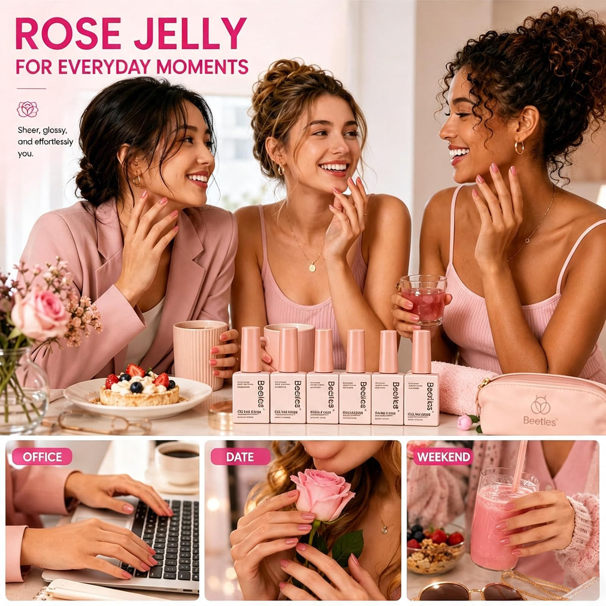 beetles Rose Whispers Jelly Pink Gel Nail Polish packaging