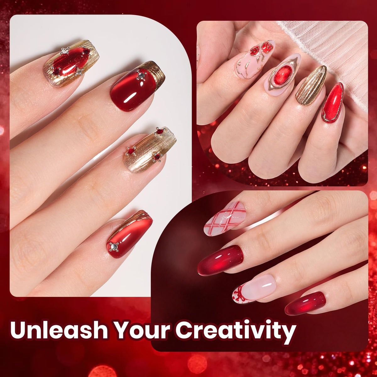 beetles Ruby Red Cat Eye Gel Polish applied on nails