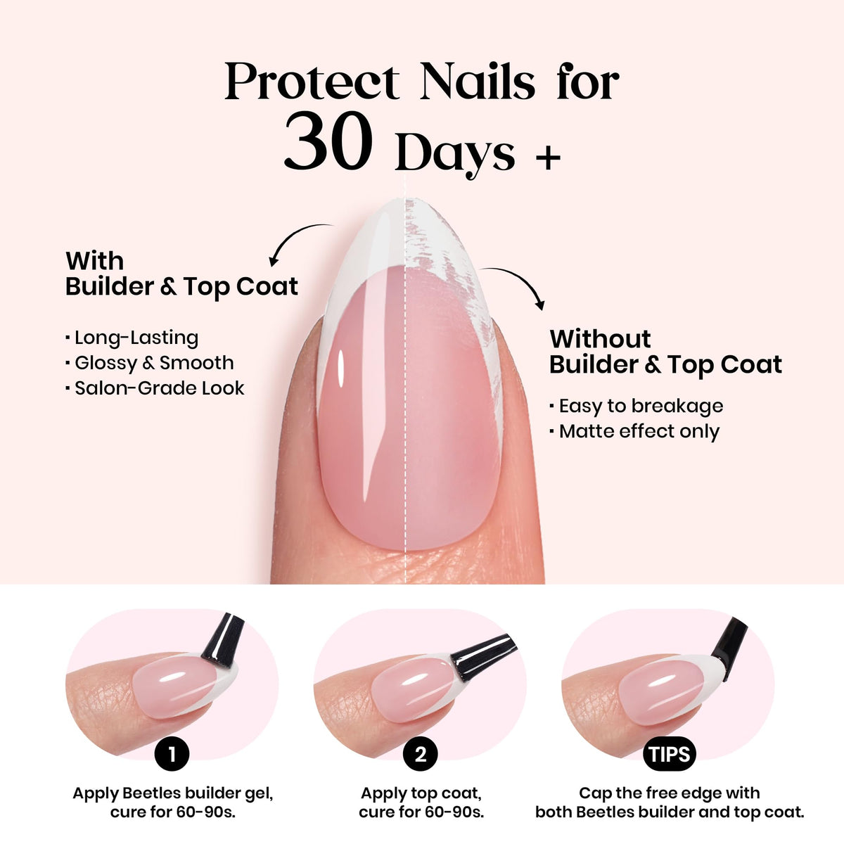 beetles Short Almond Press On Nails applied on hands