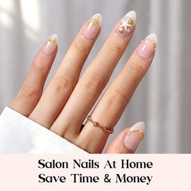 beetles Short Almond Press On Nails close-up of ombre design