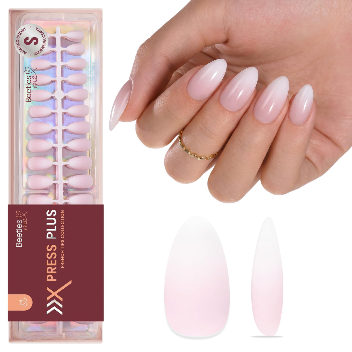 beetles Short Almond Press On Nails Ombre 224PCS front view
