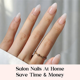 beetles Short Almond Press On Nails Peach Ombre close-up of tips