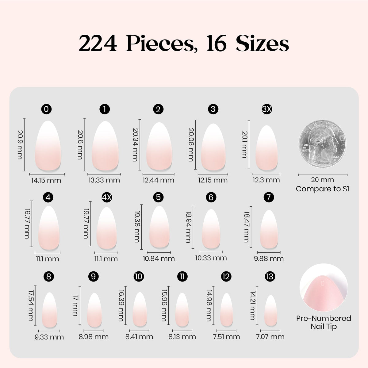 beetles Short Almond Press On Nails Peach Ombre displayed on a hand