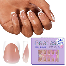 beetles Short Square French Tip Press On Nails 64 Pcs packaging front view