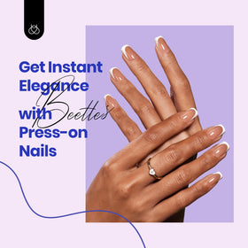 beetles Short Square French Tip Press On Nails set with nail file and cuticle stick
