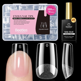 beetles Soft Gel Nail Kit 288pcs square short tips front view