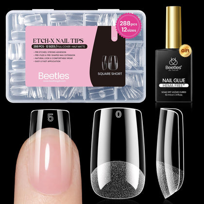 beetles Soft Gel Nail Kit 288pcs square short tips front view