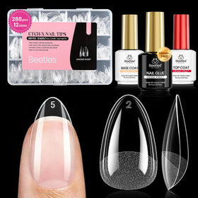 beetles Soft Gel Nail Kit with almond short nail tips front view