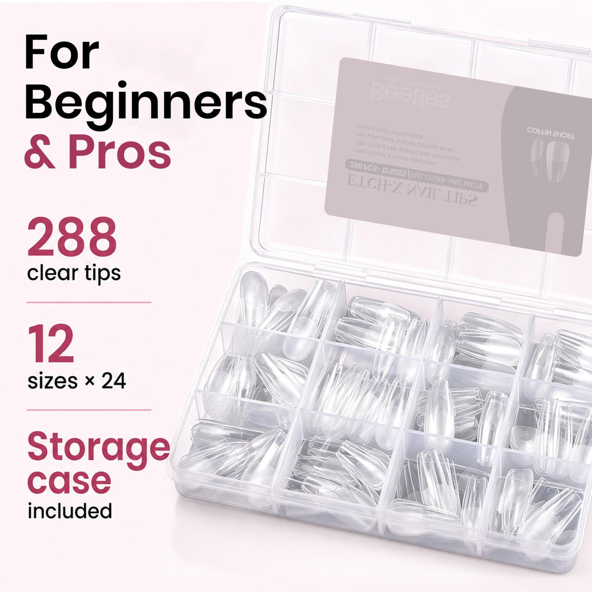 beetles Soft Gel Nail Tips arranged by size