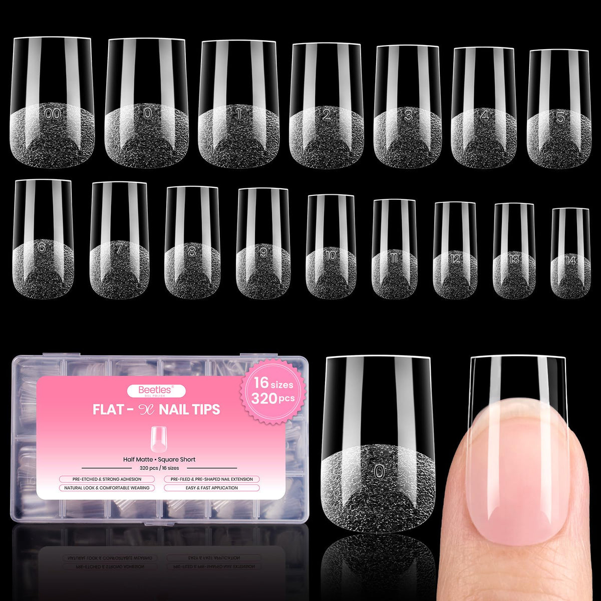 beetles Soft Gel Nail Tips Square Short 320pcs front view