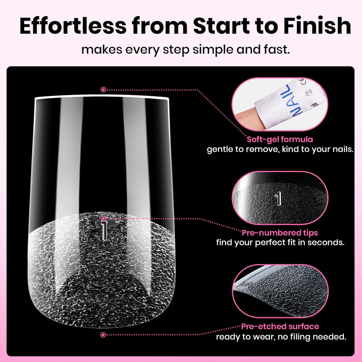 beetles Soft Gel Nail Tips Square Short showing application process