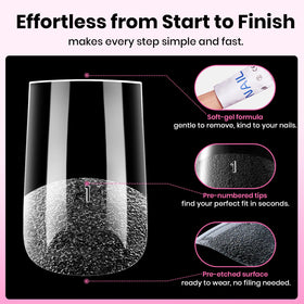 beetles Soft Gel Nail Tips Square Short showing application process