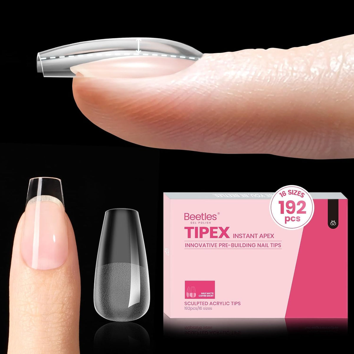 beetles Tipex Instant Apex Nail Tips front view with packaging