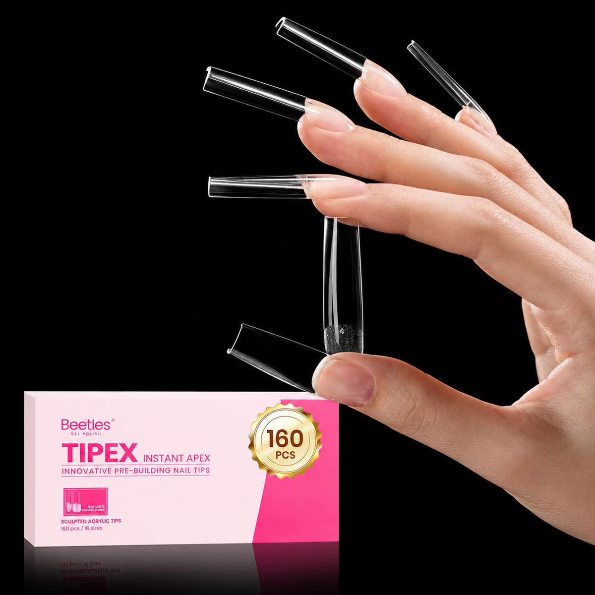 beetles Tipex Instant Apex Nail Tips XL Square 160pcs front view