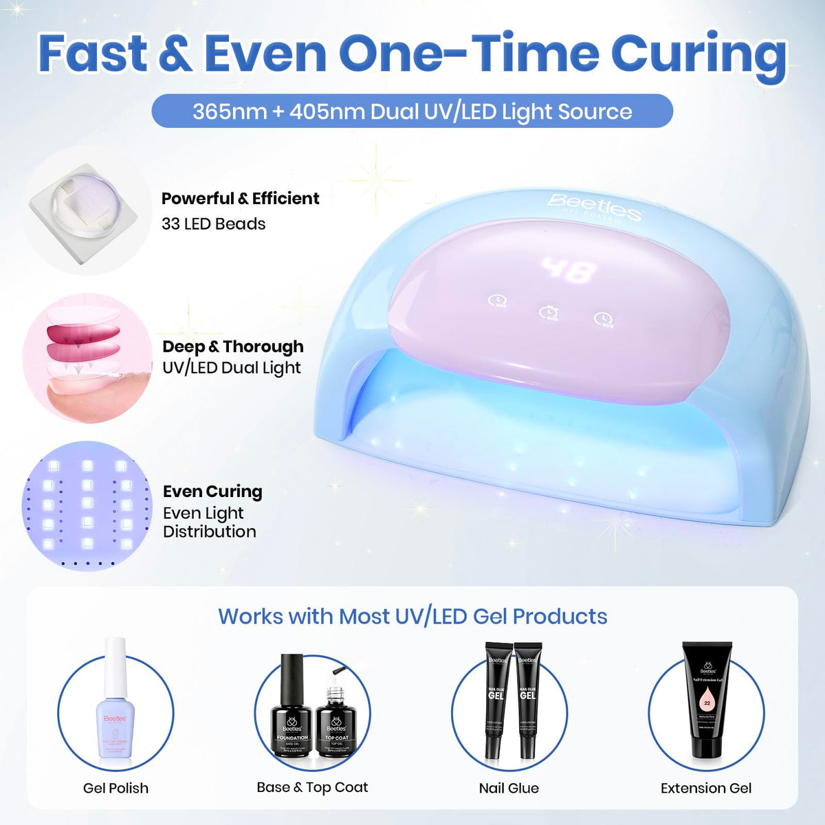 beetles UV Nail Lamp Candy Blue with digital display