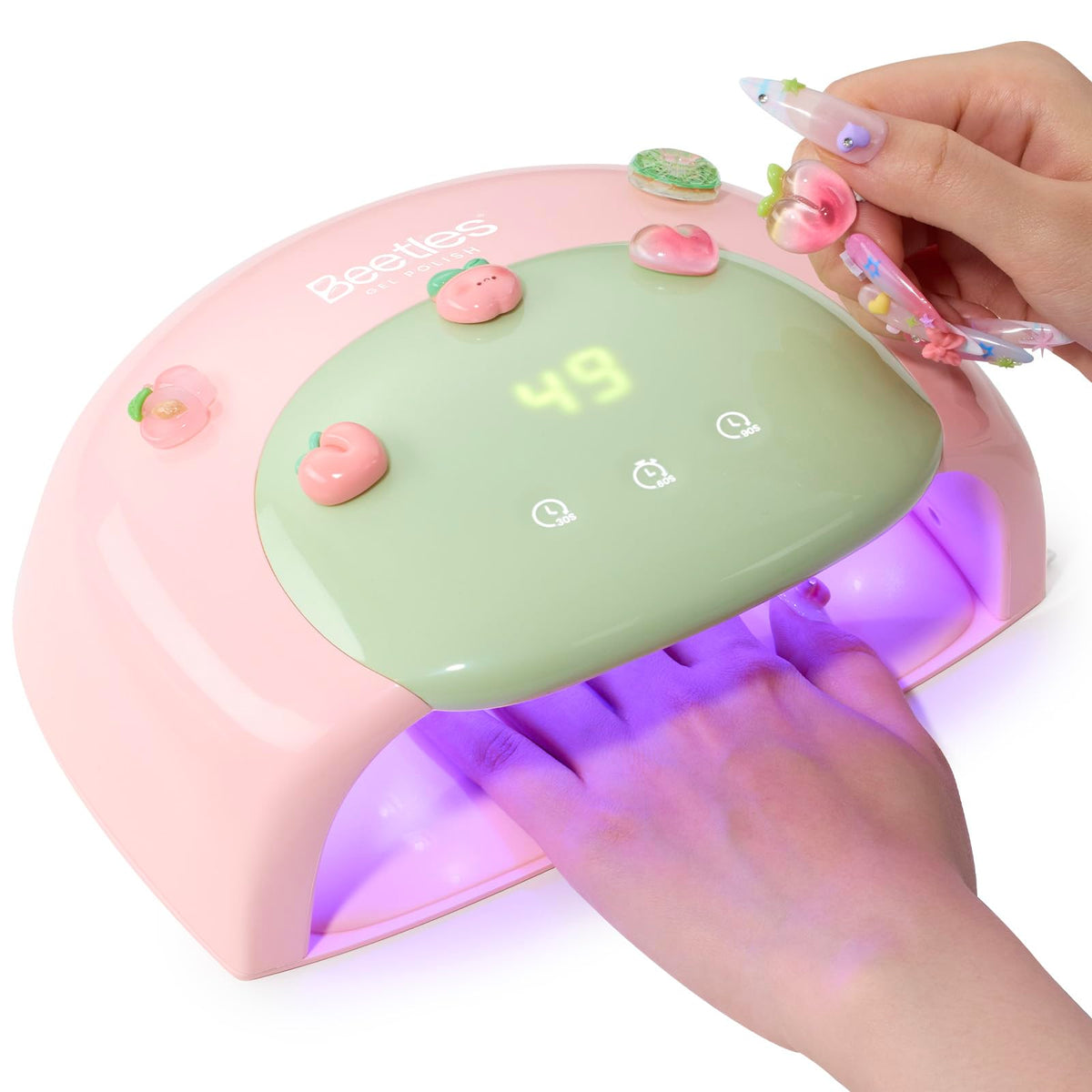 beetles UV Nail Lamp candy pink front view with digital display