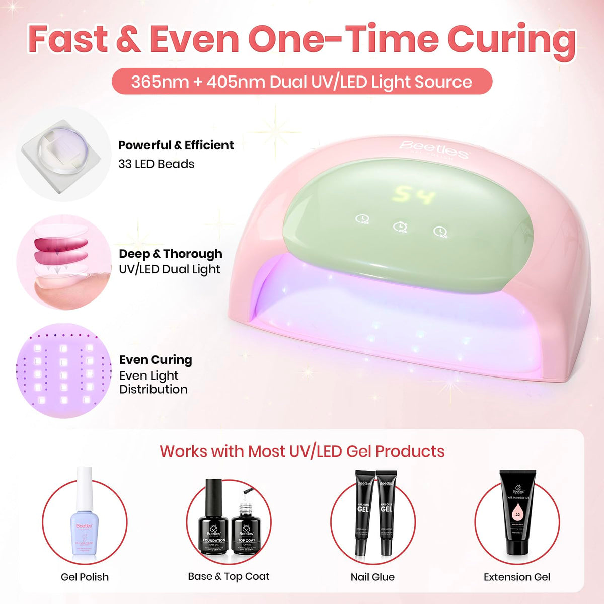 beetles UV Nail Lamp showing 33 dual UV/LED beads