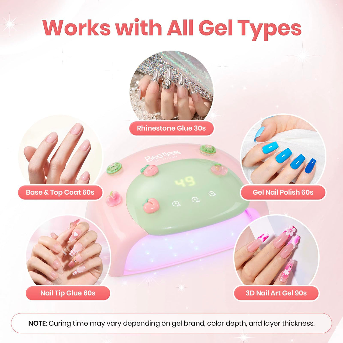 beetles UV Nail Lamp side view with timer settings