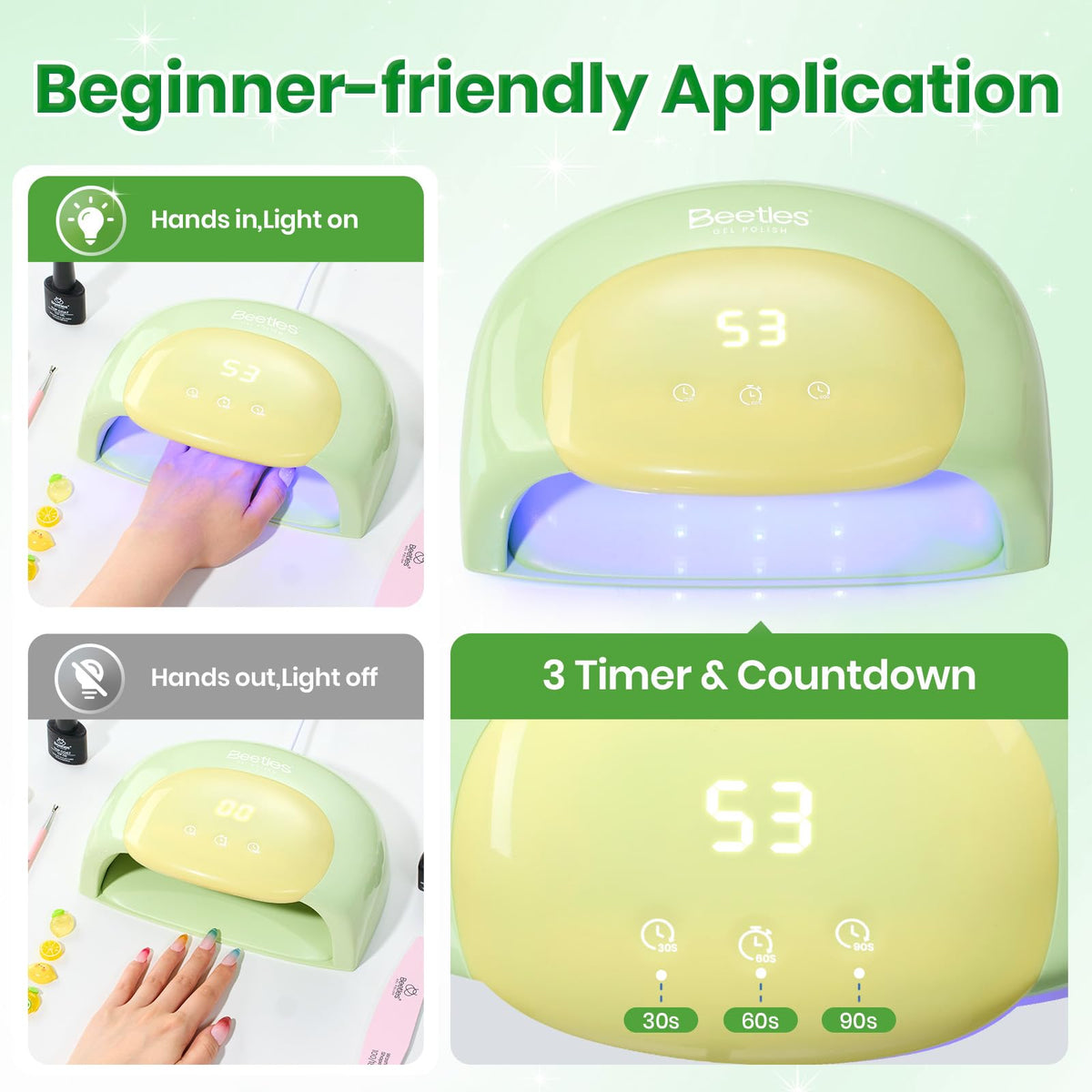 beetles UV Nail Lamp with hand inside for curing