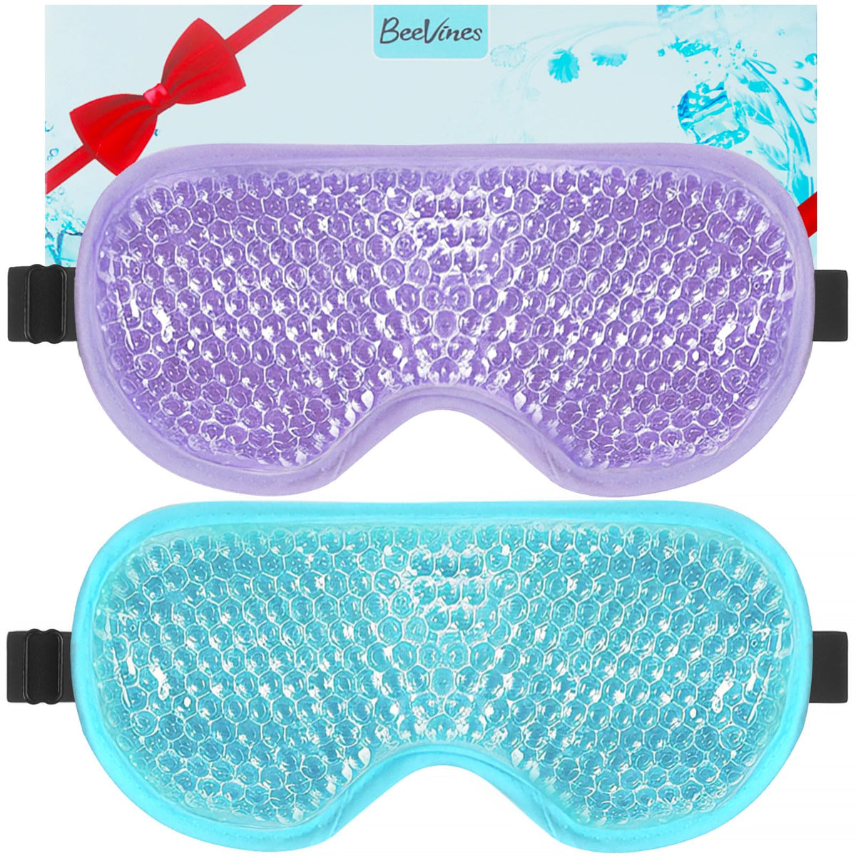 BeeVines Gel Eye Mask blue and purple front view with gel beads