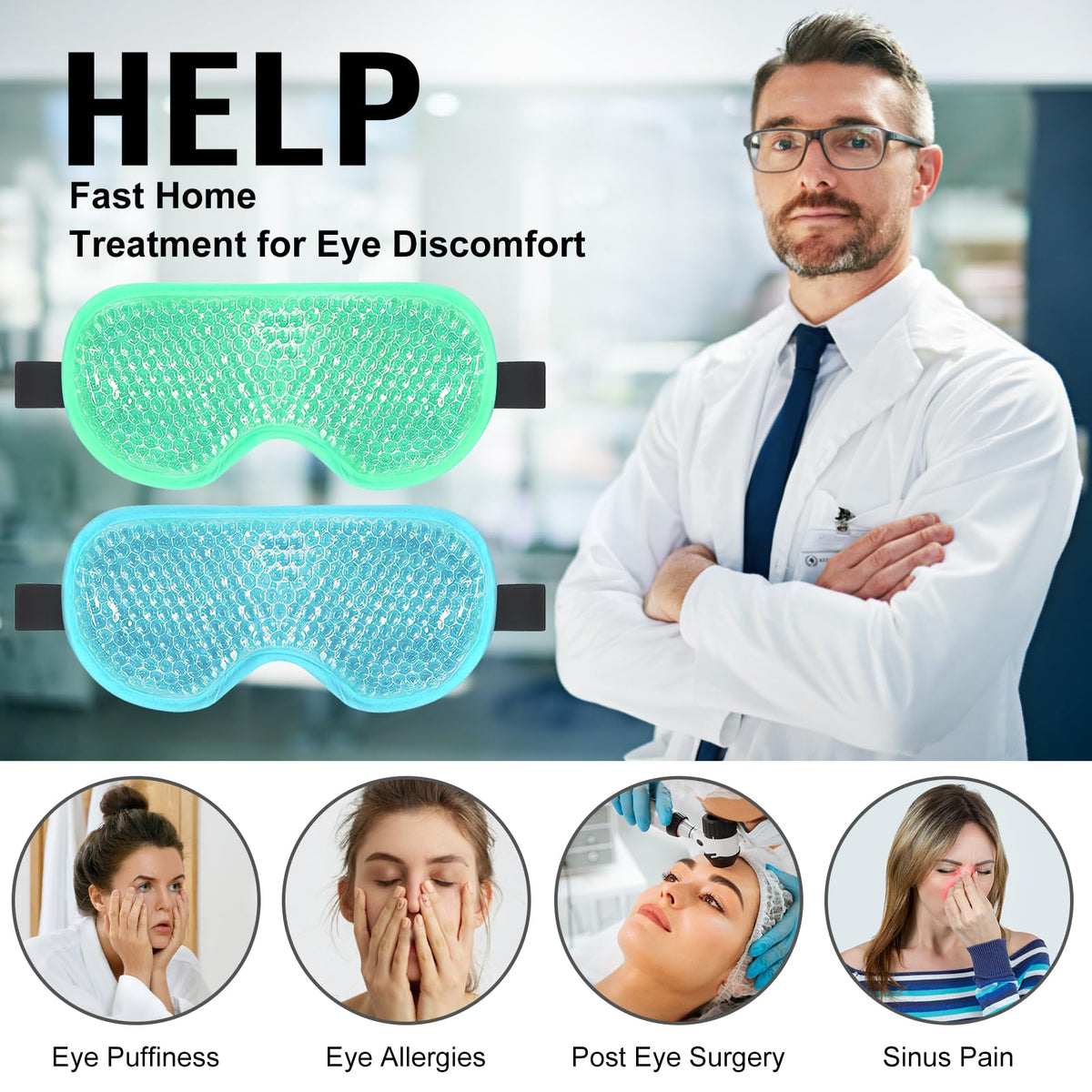 BeeVines Gel Eye Mask showing dual-sided design