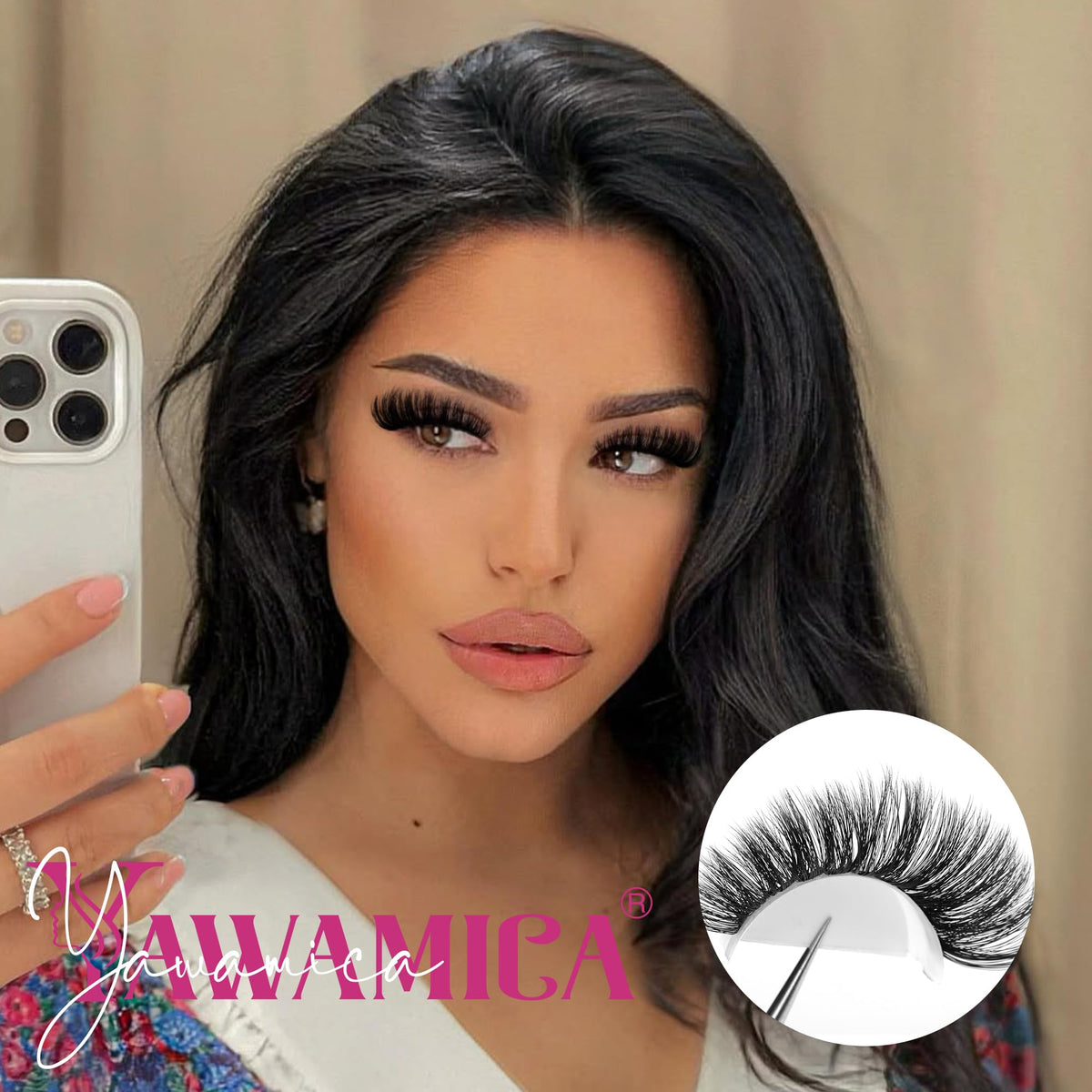 Before and after comparison of lashes using Yawamica kit