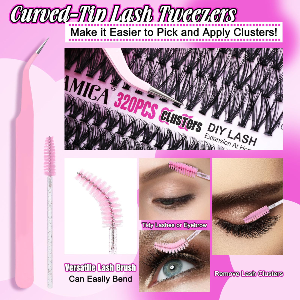 Before and after comparison of lashes using Yawamica kit