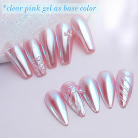 Before and after nail art using Pretty Diva Moonlight Chrome Nail Powder